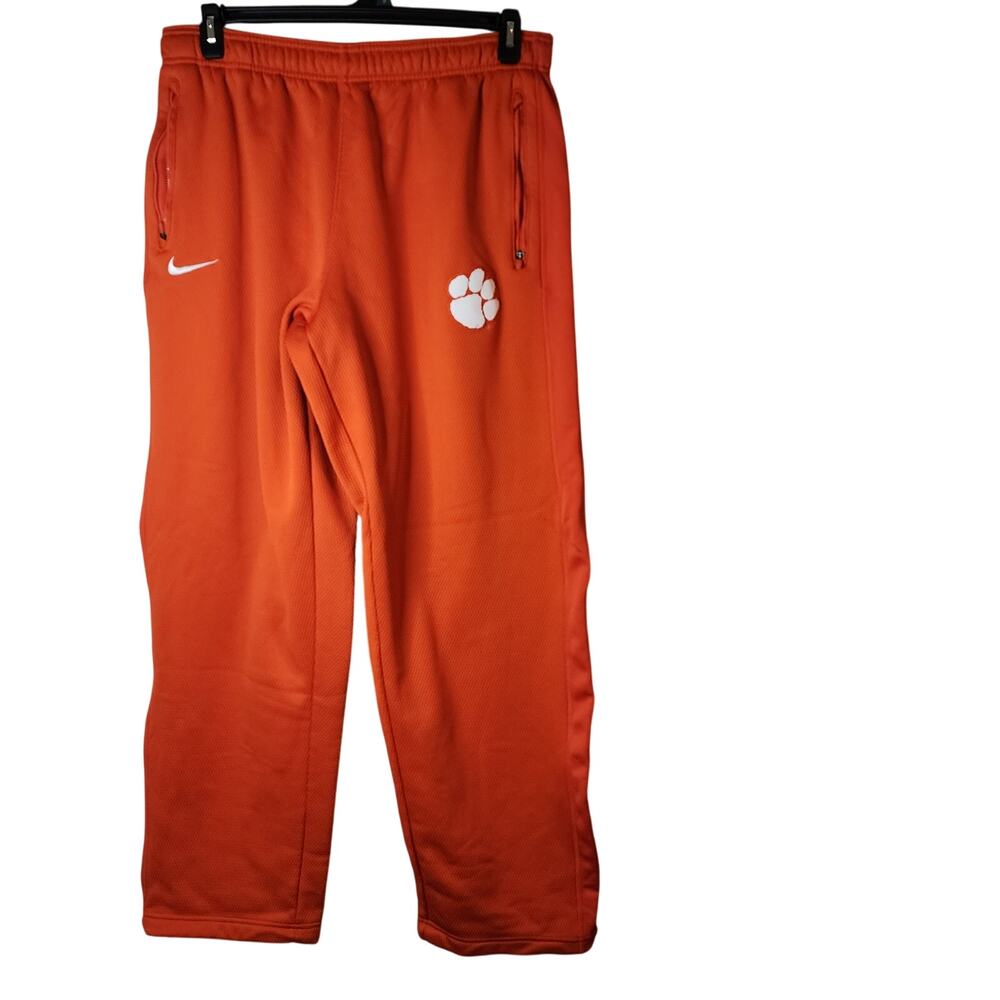 VTG Nike Therma Fit Mesh Pants Orange Clemson Logo Mens XL Loose Fit Legs Tigers